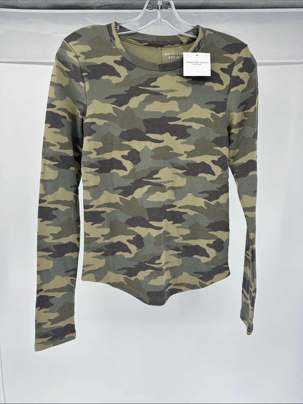 American Eagle Outfitters Women’s Long-Sleeve Camo Tee - Olive & Dark Green